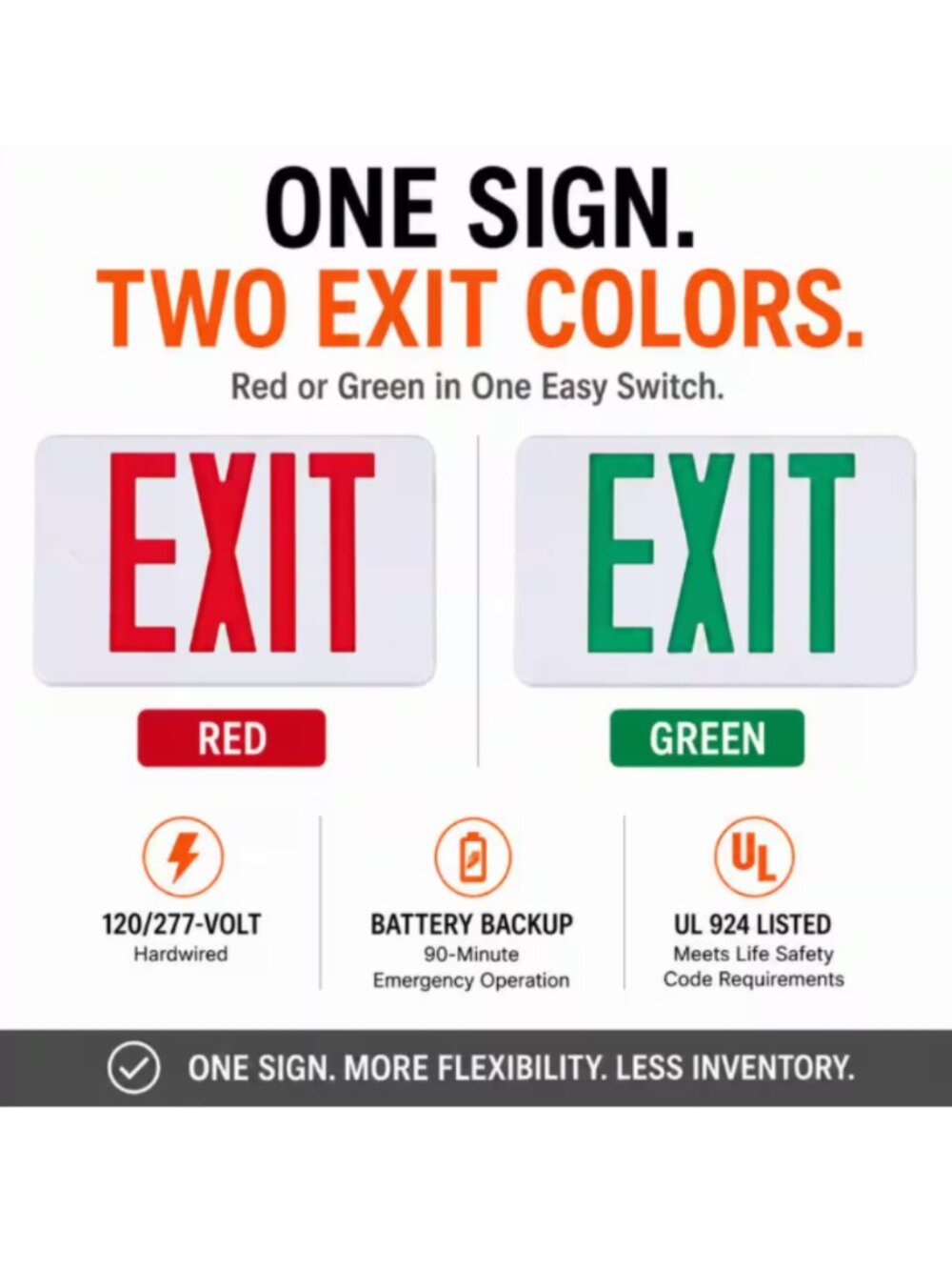 2/$30 💥🆕 Commercial Electric 14-Watt LED White Red/Green Exit Sign | 1223